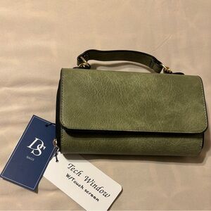 DS Olive Green Handbag with Handle and Strap for crossbody. 
5 x 8